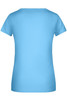 A women's t-shirt in a solid light blue colour, featuring a round neckline and short sleeves, with a logo on the back.