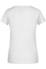 A white short-sleeved T-shirt with a round neckline and a plain back, featuring a logo.