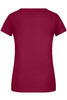 A maroon ladies T-shirt with a classic fit and short sleeves, featuring a branding logo.