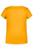 A yellow T-shirt with a classic crew neck and short sleeves. Features a smooth, plain back and has a logo.