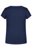 A navy blue girls' basic T-shirt with a simple round neckline and short sleeves, featuring a branding logo.