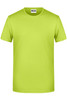 A bright lime green men's t-shirt with a round neck and short sleeves. It features a logo on the label.