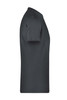 A dark grey men's basic T-shirt displayed from the side. The shirt has short sleeves and a round neck.