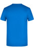 A blue men's basic T-shirt with a simple design, featuring a round neckline and short sleeves. It has a logo on the back.