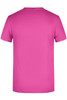 A bright pink T-shirt featuring a classic crew neck design, with a logo on the back.