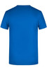 A blue men's basic T-shirt with a simple design and a logo on the back.