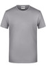 A grey men's basic T-shirt with a crew neck and short sleeves. The shirt features a brand logo.