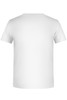 A plain white T-shirt with a standard crew neck and short sleeves. The shirt features a logo on the back.