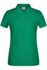 A green ladies' basic polo shirt featuring a classic collar and three-button placket, with a logo on the chest.