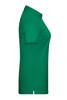 A green ladies' polo shirt displayed from the side, featuring a classic collar and short sleeves.