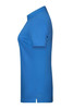 A blue ladies polo shirt features a classic collar and short sleeves, showcasing a simple design.