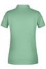 A mint green ladies' polo shirt featuring a classic collar and short sleeves, with a branding logo.