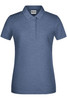 A ladies' basic polo shirt in a subtle blue colour, featuring a collar and button placket, with a logo.
