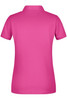 A pink ladies' polo shirt featuring a collar and short sleeves, with a logo on the back.