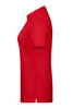 A red ladies' basic polo shirt displayed from the side, featuring a fitted silhouette and a collar.