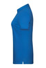 A blue ladies' basic polo shirt with a structured collar and short sleeves, featuring a logo.