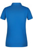 A blue ladies' polo shirt featuring a classic design and a back view with a collar. It has a logo on the side.