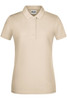 A beige ladies' basic polo shirt featuring a classic collar and button placket, with a logo on the chest.
