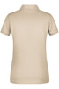 A beige ladies' basic polo shirt with a short sleeve and a collar, featuring a logo on the back.
