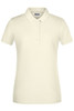 A light cream ladies' basic polo shirt with a collar and three buttons, featuring a logo.