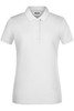 A white ladies’ basic polo shirt featuring a collar and button placket, with a small logo on the chest.