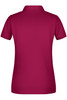 A ladies basic polo shirt in a vibrant burgundy colour, featuring a classic collar and a back view.