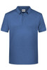 A blue men's polo shirt with a classic collar and short sleeves, featuring a logo on the chest.