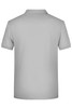 A plain grey men's polo shirt with a collar and short sleeves, featuring a logo on the back.