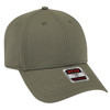 A low-profile baseball cap in olive green with a logo on the front and a curved brim.