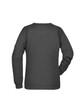 A dark grey ladies' sweater featuring a simple back design and long sleeves. It has a logo on the garment.