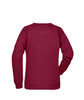 A maroon sweater with a simple design and long sleeves, featuring a logo on the back.