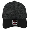 A dark grey and black 6-panel low profile baseball cap with a logo on the front.