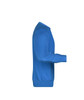 A blue men's jumper, showcasing a simple crew neck and long sleeves, with a branded logo on the side.