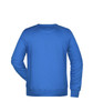 A blue sweater with a rugby-style back, featuring a logo on the back.