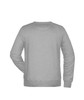 A grey sweater with a simple design and a logo on the back. Features raglan sleeves and a ribbed hem.