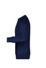A navy blue men's jumper with a simple design and a logo on the front.
