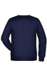 A dark navy men's sweatshirt with a crew neck and ribbed cuffs, featuring a logo on the back.