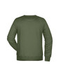 A men's sweater in an olive green colour with a plain back design and long sleeves. It features a logo.