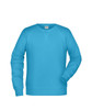 A bright blue men's sweatshirt with a crew neck and raglan sleeves. It features a logo on the label.
