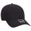 A low profile black baseball cap with ventilation holes and a branded tag on the front.