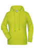 A bright green ladies hoodie with a front pocket and adjustable drawstring hood. Features a logo on the chest.