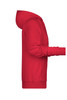 A red ladies hoodie displayed from the side, featuring a hood and long sleeves. The item has a simple design and a logo.