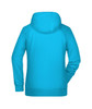 A vibrant turquoise ladies hoodie featuring a back view and a hood, ideal for casual wear.
