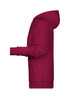 A maroon ladies hoodie featuring a hood and long sleeves. It has a logo on the front.