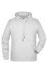 A light grey men's hoodie featuring a front kangaroo pocket and a drawstring hood. Includes a logo on the label.