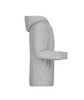 A grey men's hoodie displayed from the side, featuring a hood and long sleeves. It includes a logo.