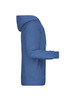 A men's hoodie in a blue colour, featuring a hood and long sleeves, displayed from the side.