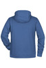 A men's hoodie in a blue hue, featuring a hood and long sleeves, displaying a plain back view with a logo.