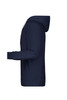A navy men's hoodie with a front pocket and drawstring hood, featuring a simple design and snug fit.