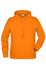 An orange men's hoodie with a drawstring hood and long sleeves. The hoodie features a logo on the front.